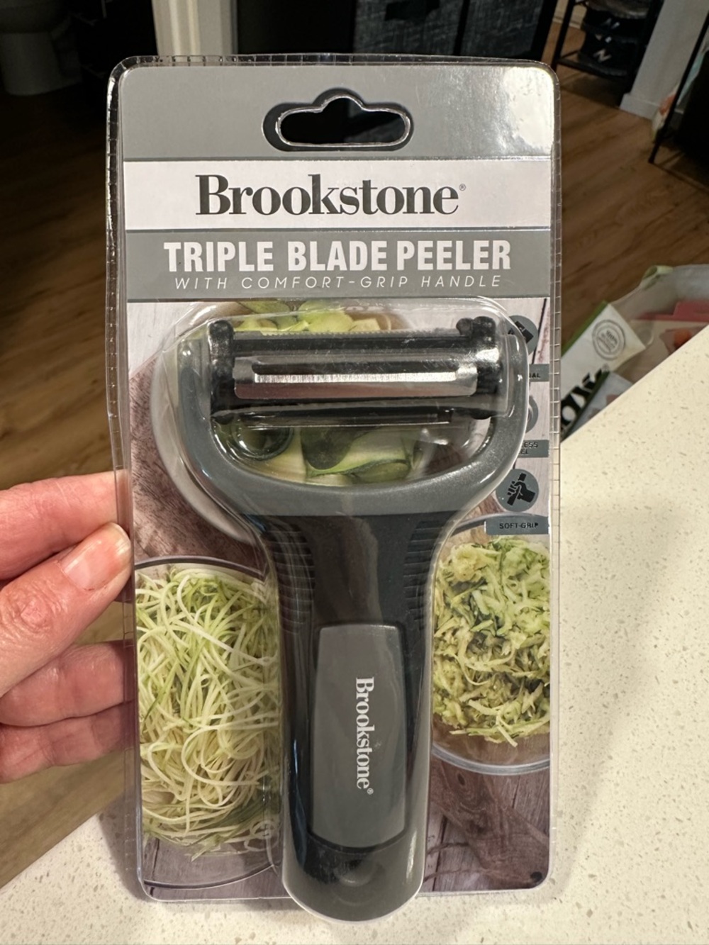 Brookstone Triple Blade Peeler in Gray and Clear Packaging